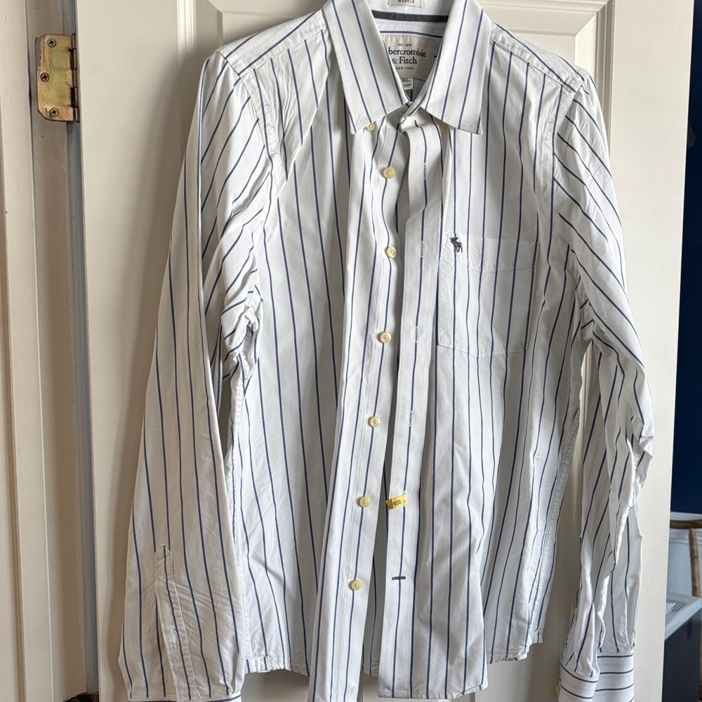 Abercrombie & Fitch White and Blue Striped Shirt